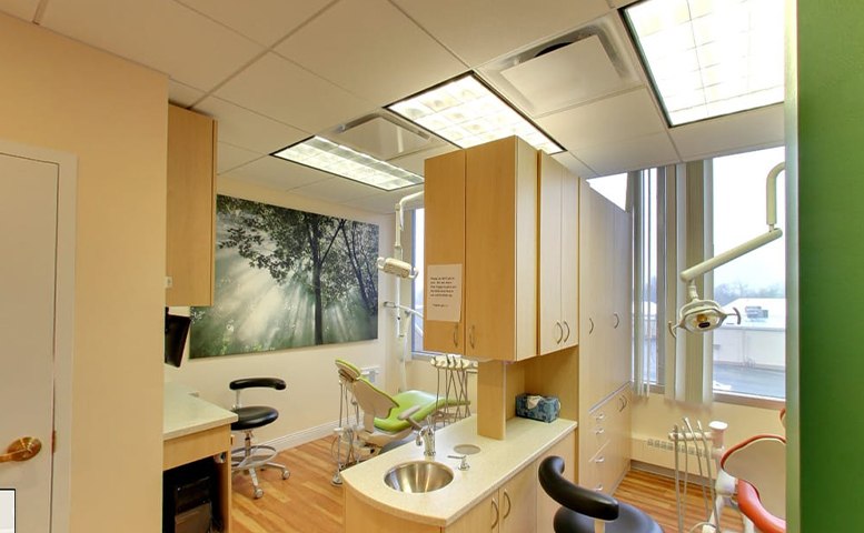 Looking into dental treatment room from hallway
